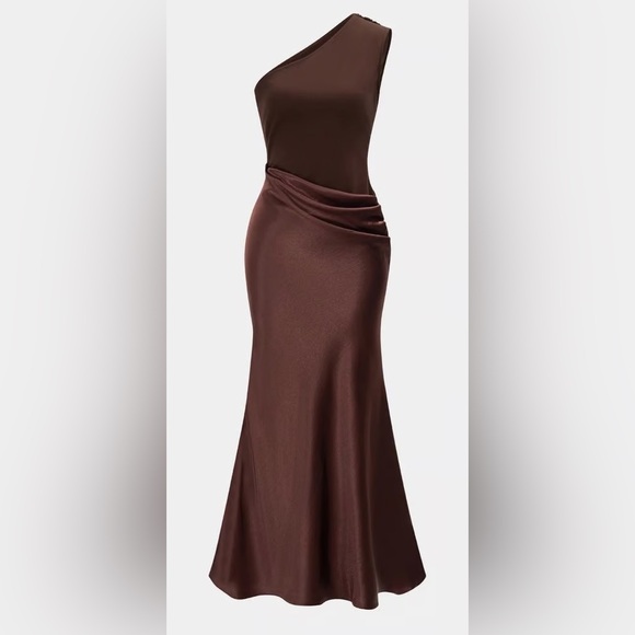 Micas Dresses & Skirts - Elegant One-Shoulder Brown Dress S MC3
